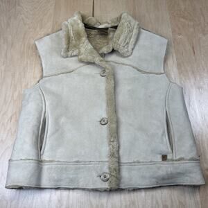 Tsunami Womens Faux Shearling Vest Cream Button Front Sherpa Lined Size M Horse